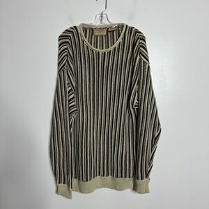 New River Co Sweater Mens Large Roll Neck Brown Vertical Stripe Vintage Pullover